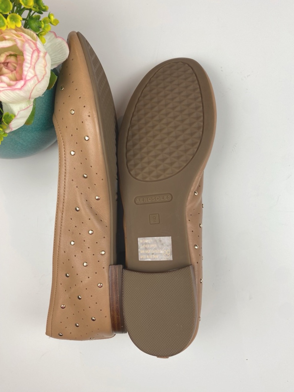 Aerosoles Womens Shelley Tan Leather Perforated Ballet Flats Shoes Sz 9 - Picture 10 of 10